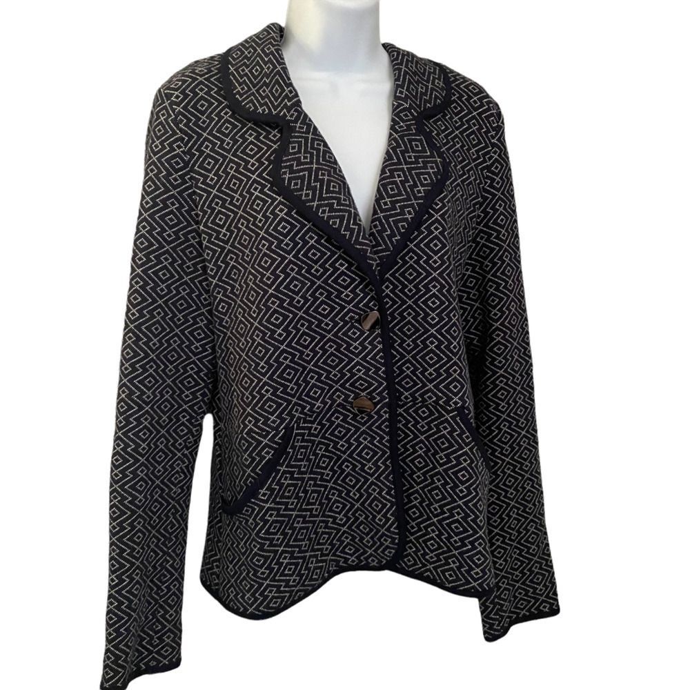 Pendleton Blazer Womens Medium Navy White Geo Print Cotton Pockets Metal Buttons